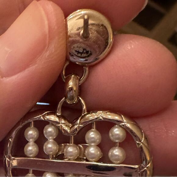 CHANEL Gold Heart Earrings with Pearl and diamond Accents - Picture 7 of 8